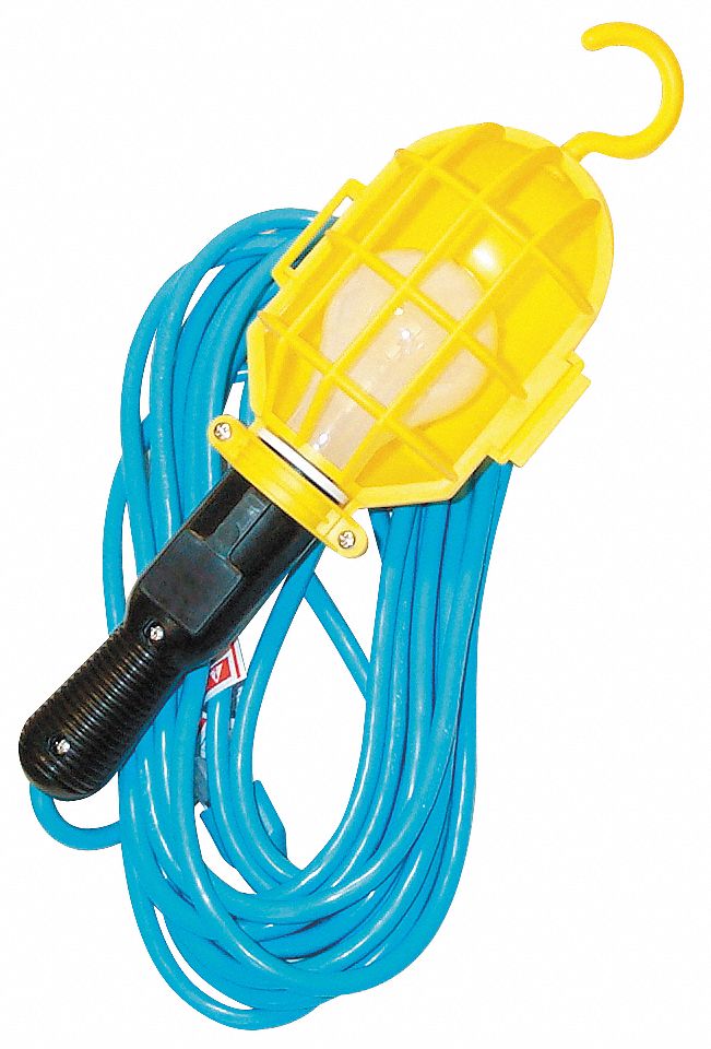 LUMAPRO Incandescent Hand Lamp, 75 W Lamp Watts, 25 ft Cord Length, Black/Yellow, Includes Guard