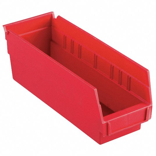 AKROMILS Shelf Bin 11 5/8 in Overall Lg, 4 1/8 in x 4 in, Red