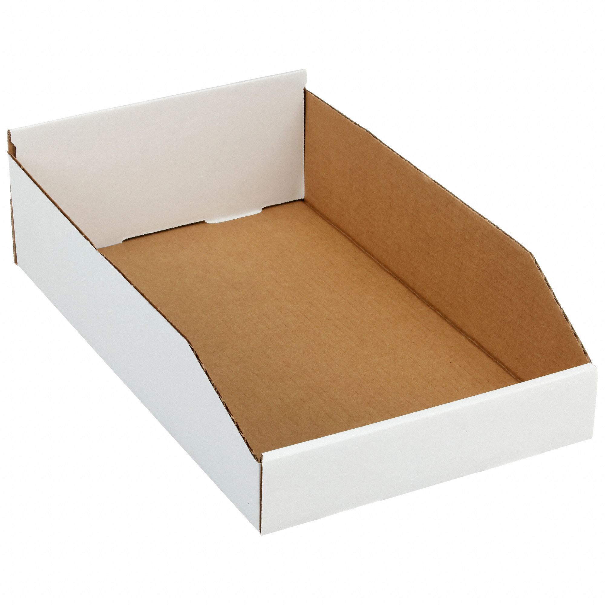 Corrugated Shelf Bin: 17 in Overall Lg, 10 1/4 in x 4 3/4 in, White