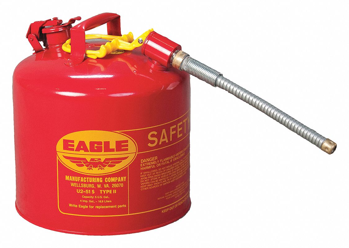 Type II Safety Can: For Use With Flammables, 5 gal Capacity, Includes 7/8 in OD Hose, Red