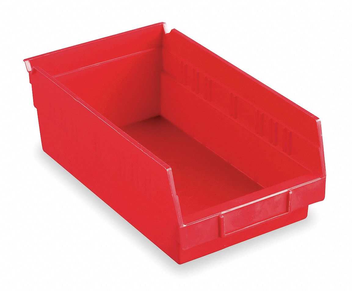 AKROMILS Shelf Bin 11 5/8 in Overall Lg, 8 3/8 in x 4 in, Red