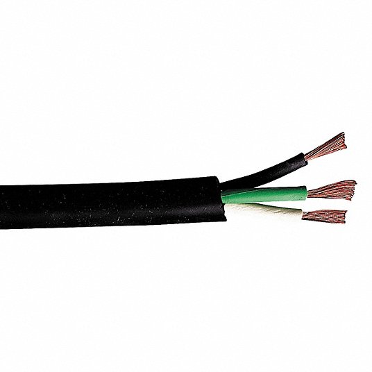 Portable Cord: 3 Conductors, 12 AWG Wire Size, EPDM Rubber, Black, 100 ft Lg