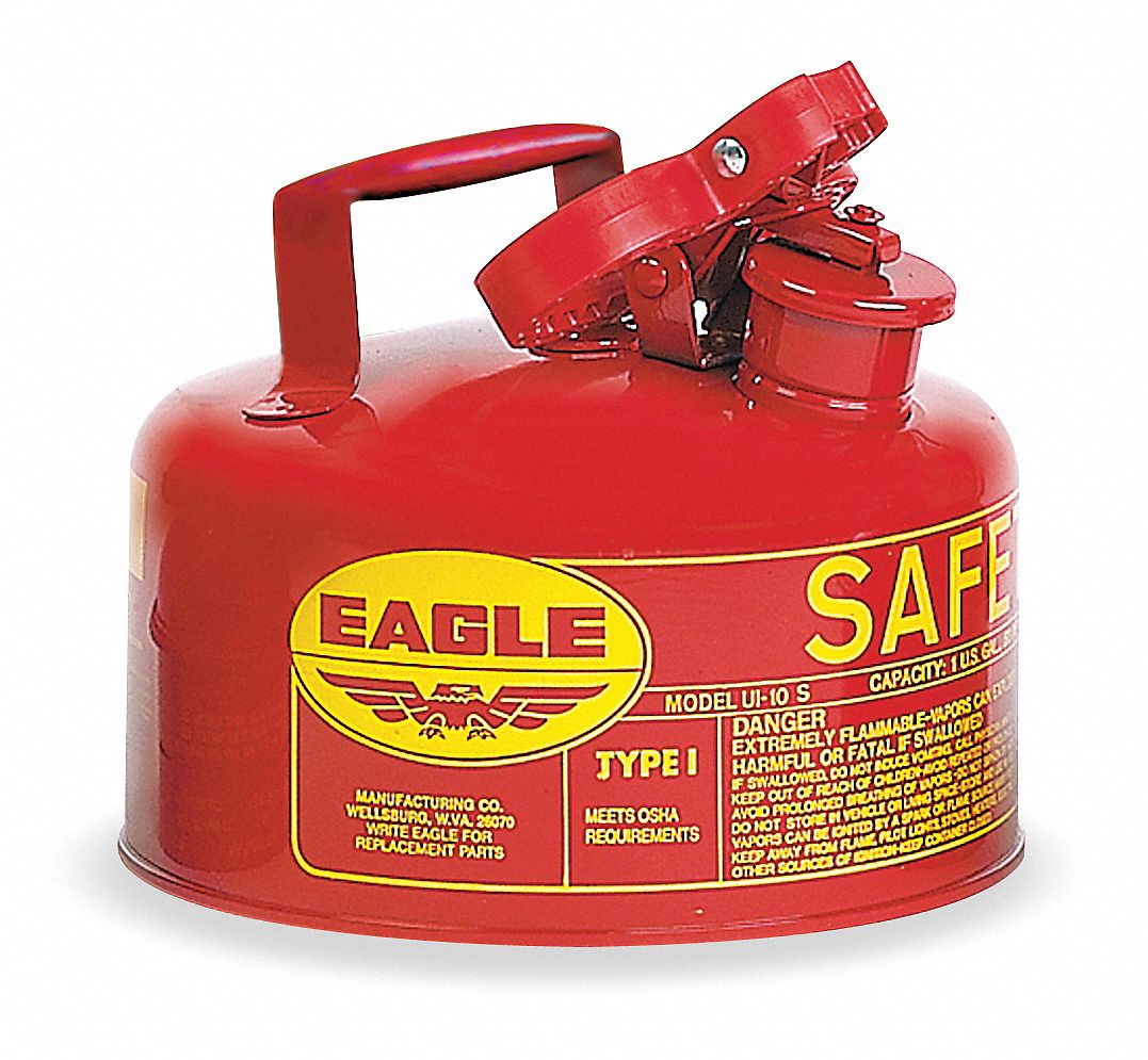 Type I Safety Can: For Use With Flammables, 1 gal Capacity, Powder Coated Steel, Red
