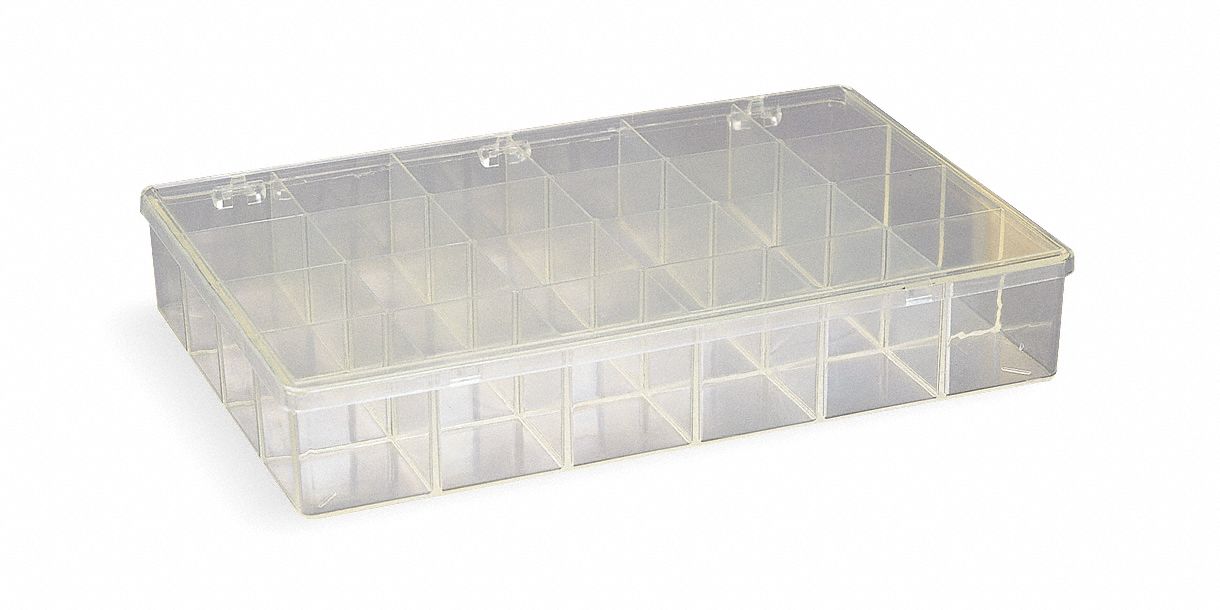 COMPARTMENT BOX, 8¾ X 13 X 2⅞ IN, CLEAR, 24 COMPARTMENTS, 0 ADJUSTABLE DIVIDERS, SNAP