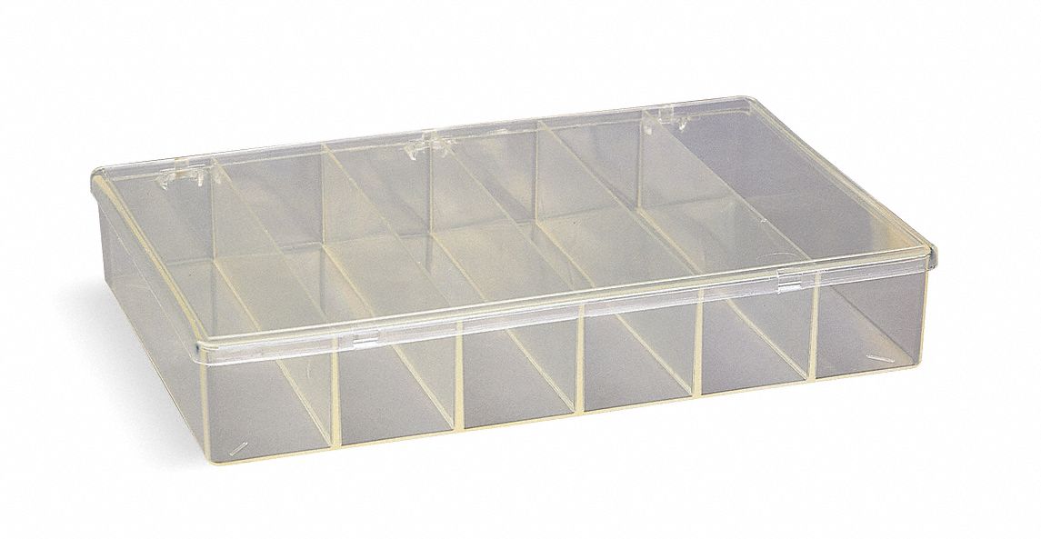 COMPARTMENT BOX, 8¾ X 13 X 2⅞ IN, CLEAR, 6 COMPARTMENTS, 0 ADJUSTABLE DIVIDERS, SNAP