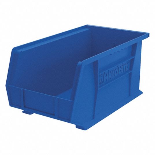 AKROMILS Hang and Stack Bin 8 1/4 in x 14 3/4 in x 7 in, Blue, Label