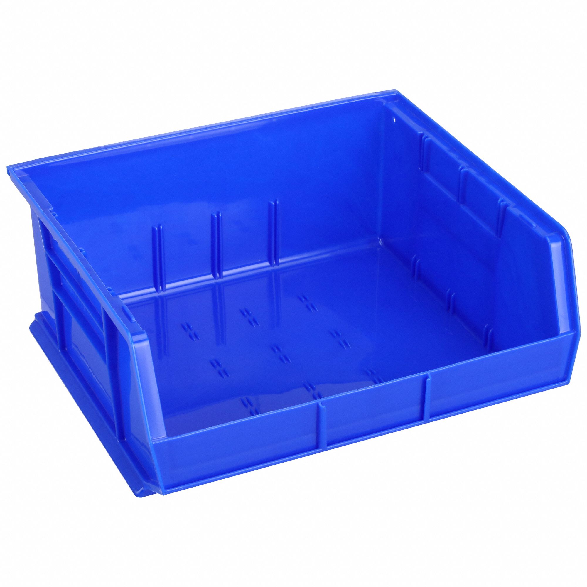 HANG AND STACK BIN, 16½ IN X 14¾ IN X 7 IN, BLUE, LABEL HOLDERS, 75 LB LOAD CAPACITY