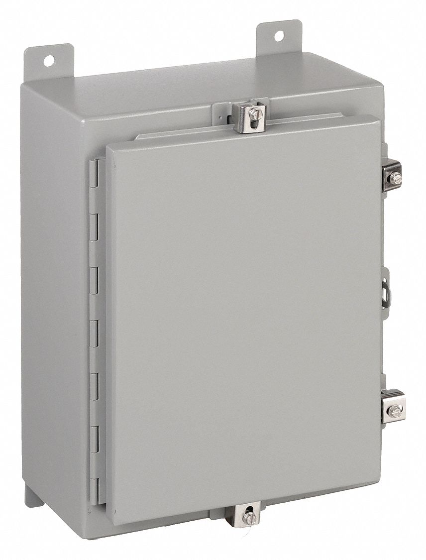 Enclosure: Steel, 16 in x 12 in x 6 in, NEMA 12/13/4, Solid Cover, Hinged