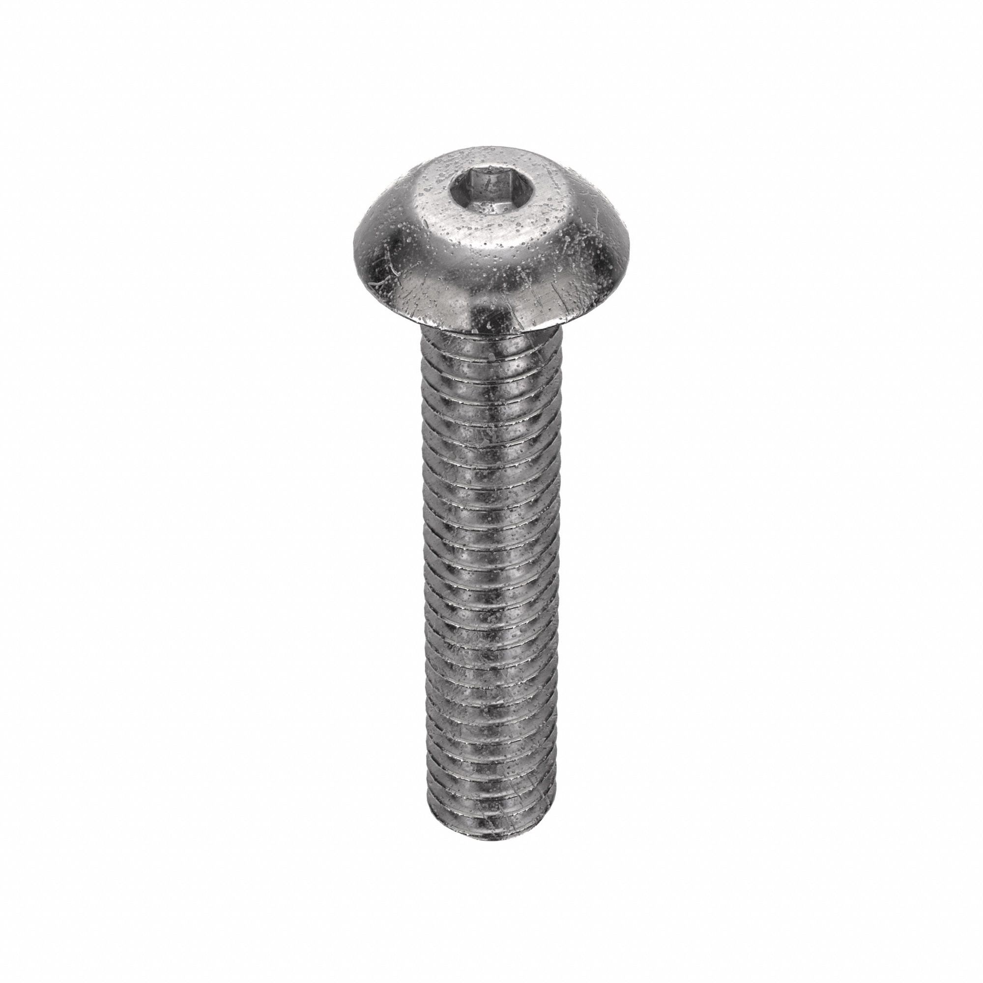 Socket Head Cap Screw: #8-32 Thread Size, 7/8 in Lg, Button, Plain, Stainless Steel, 18-8, 100 PK