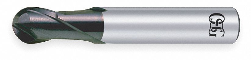 Ball End Mill: Carbide, WXS Coated, 2 Flute, 4 mm Mill Dia, 6 mm LOC, 50 mm OAL