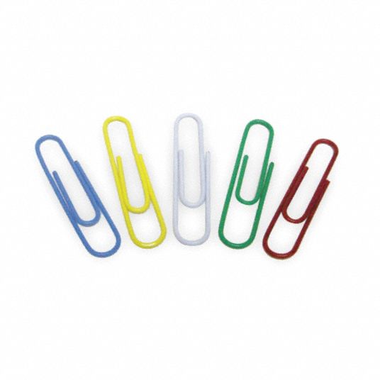 Zoro Select 2wfv4 Paper Clip,1 1/3 In,Asrt,Mtl,PK100, Assorted