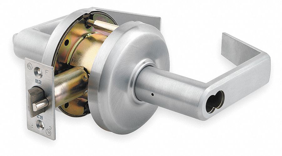 Door Lockset: Office Lever Locksets, Chrome, ADA Compliant, SFIC