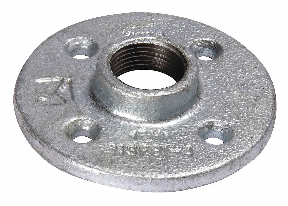 GRAINGER APPROVED Galvanized Malleable Iron Floor Flange, 3" Pipe Size