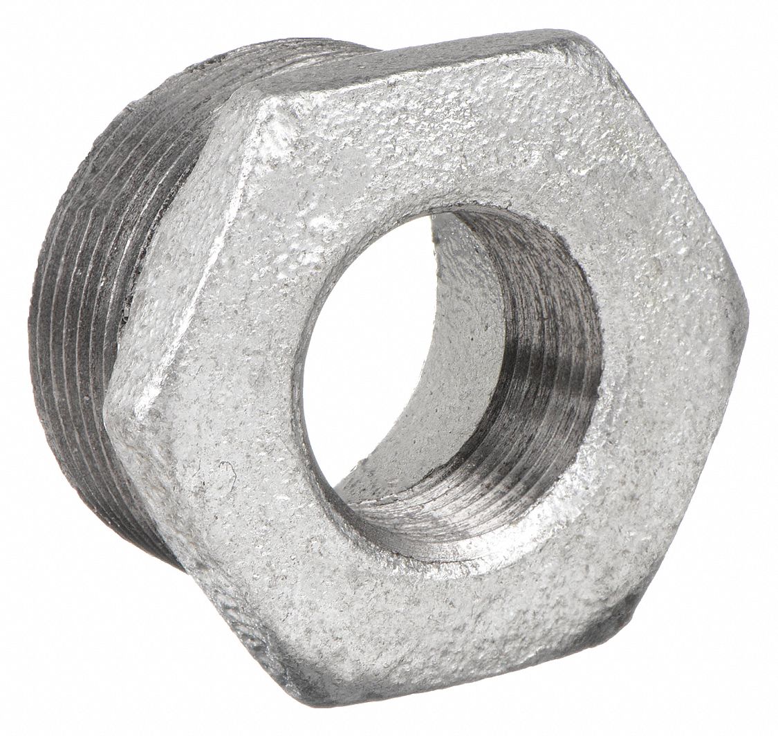 HEX BUSHING: MALLEABLE IRON, ½ IN X ⅜ IN, NPT X NPT THREAD, CLASS 150