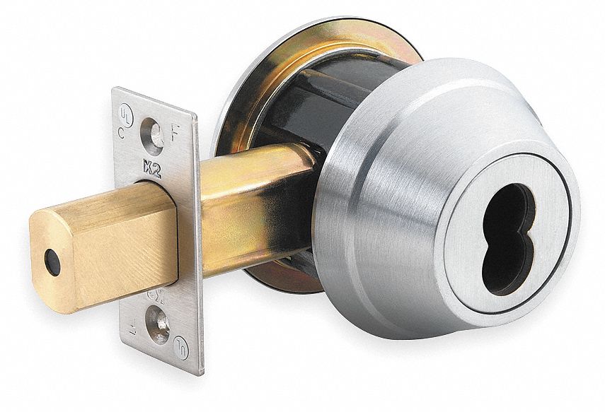 DEADBOLT LESS CYLINDER,HD,SATIN CHROME