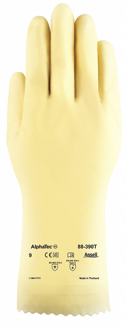 CHEMICAL PROTECTION GLOVES, UNLINED, PEBBLE GRIP, SZ M/8, 12 IN L/13 MIL THK, NATL, LATEX/NEOPRENE