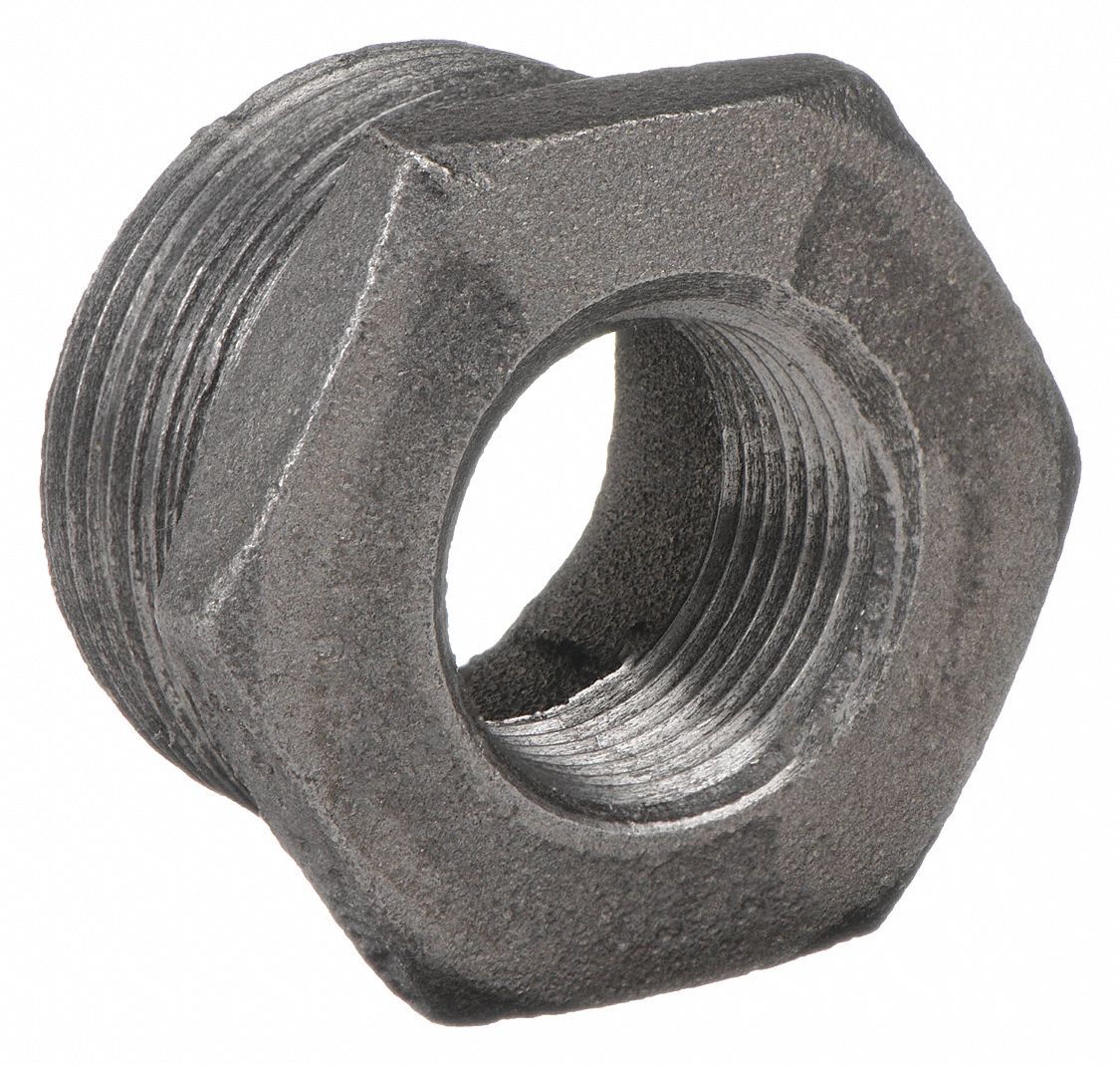 HEX BUSHING: MALLEABLE IRON, ⅜ IN X ¼ IN FITTING, MALE NPT X FEMALE NPT, CLASS 150