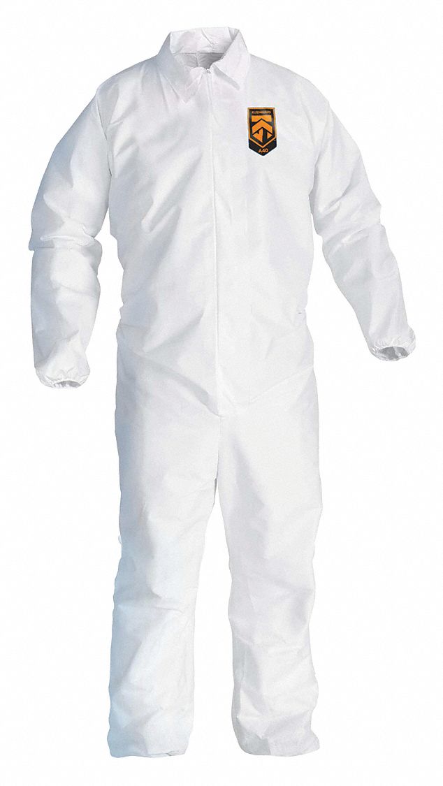 COLLARED DISPOSABLE COVERALLS, MICROPOROUS FILM, ELASTIC CUFFS/ANKLES, WHITE, 3XL