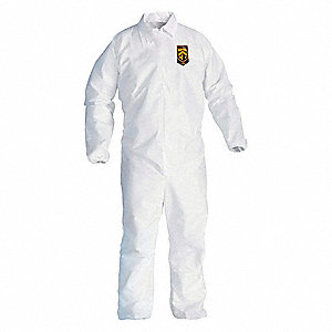 COLLARED DISPOSABLE COVERALLS, MICROPOROUS FILM, ELASTIC CUFFS/ANKLES, WHITE, M