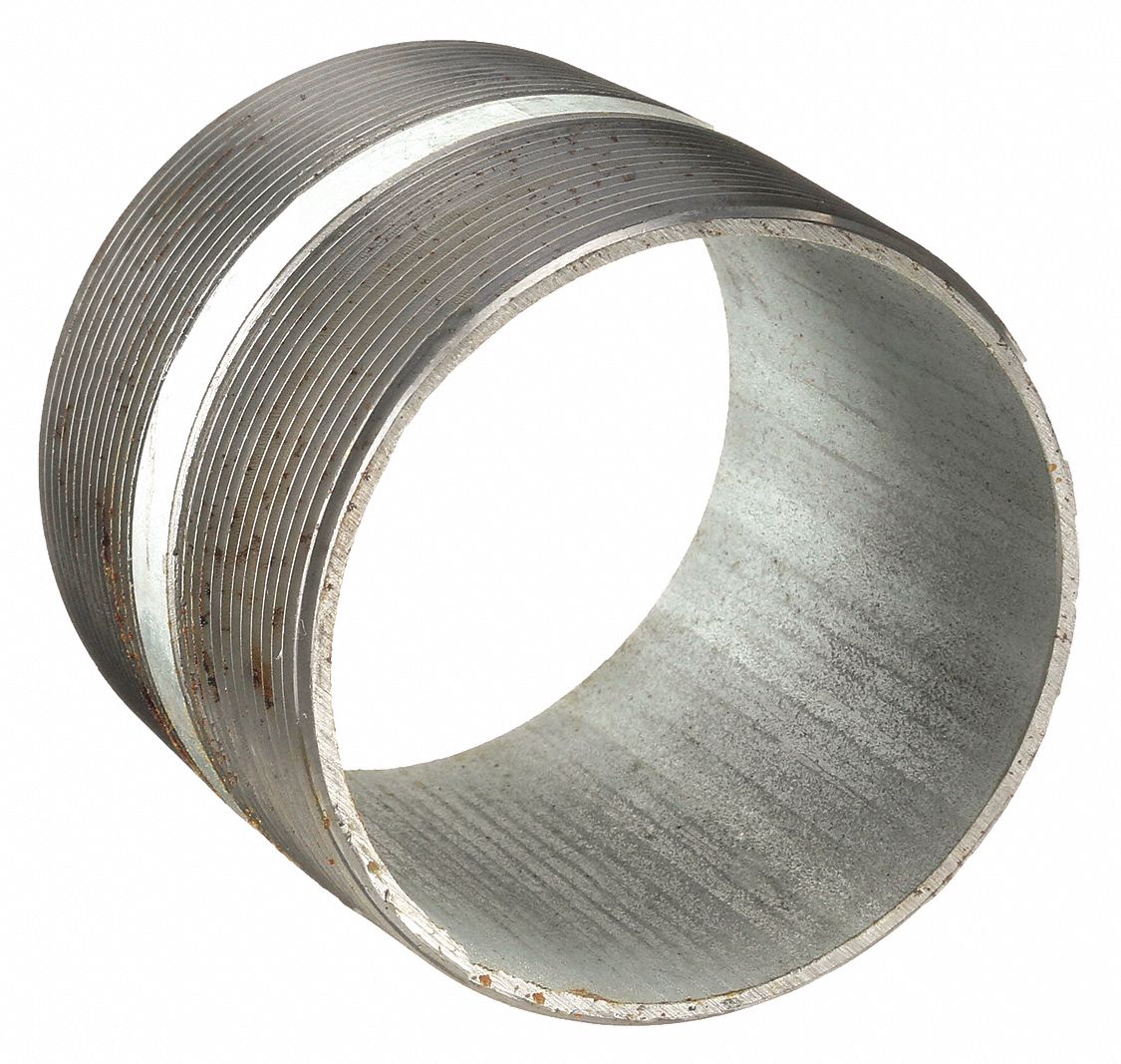 NIPPLE: GALVANIZED STEEL, 4 IN NOMINAL PIPE SIZE, 4 IN L, BOTH ENDS THREADED, WELDED