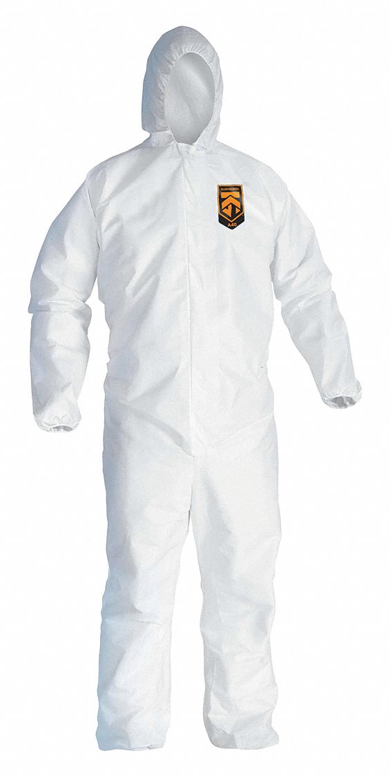 HOODED DISPOSABLE COVERALLS, MICROPOROUS FILM, ELASTIC CUFFS/ANKLES, 4XL