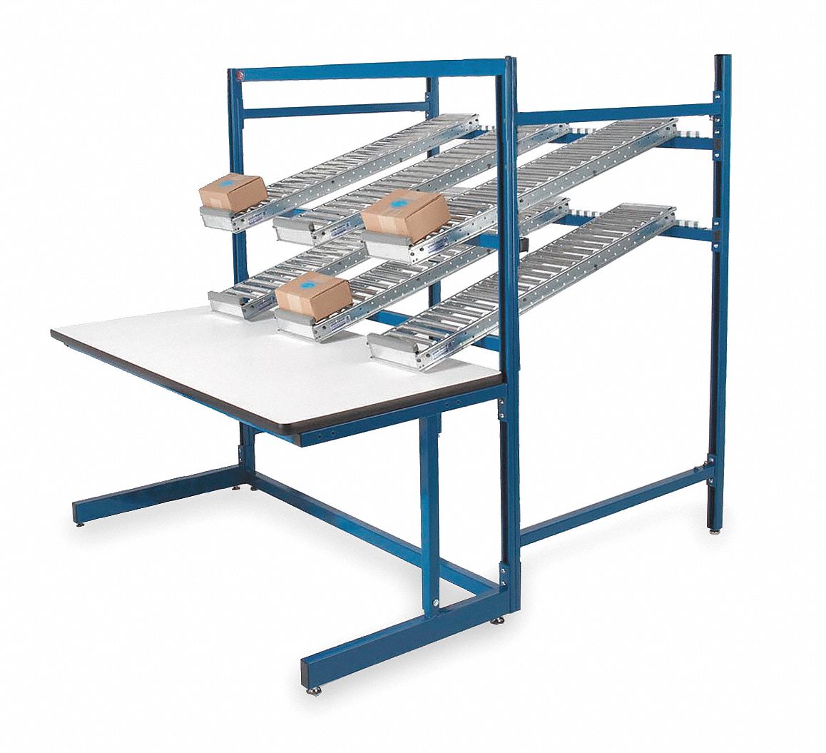 Workstation: Adj Ht, Laminate, 60 in x 30 in, 750 lb Overall Load Capacity, Blue, Stringer