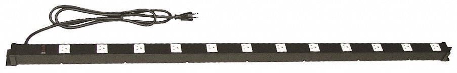 Power Strip: 49 in Overall Wd, 1 1/2 in Overall Dp, Aluminum, Black