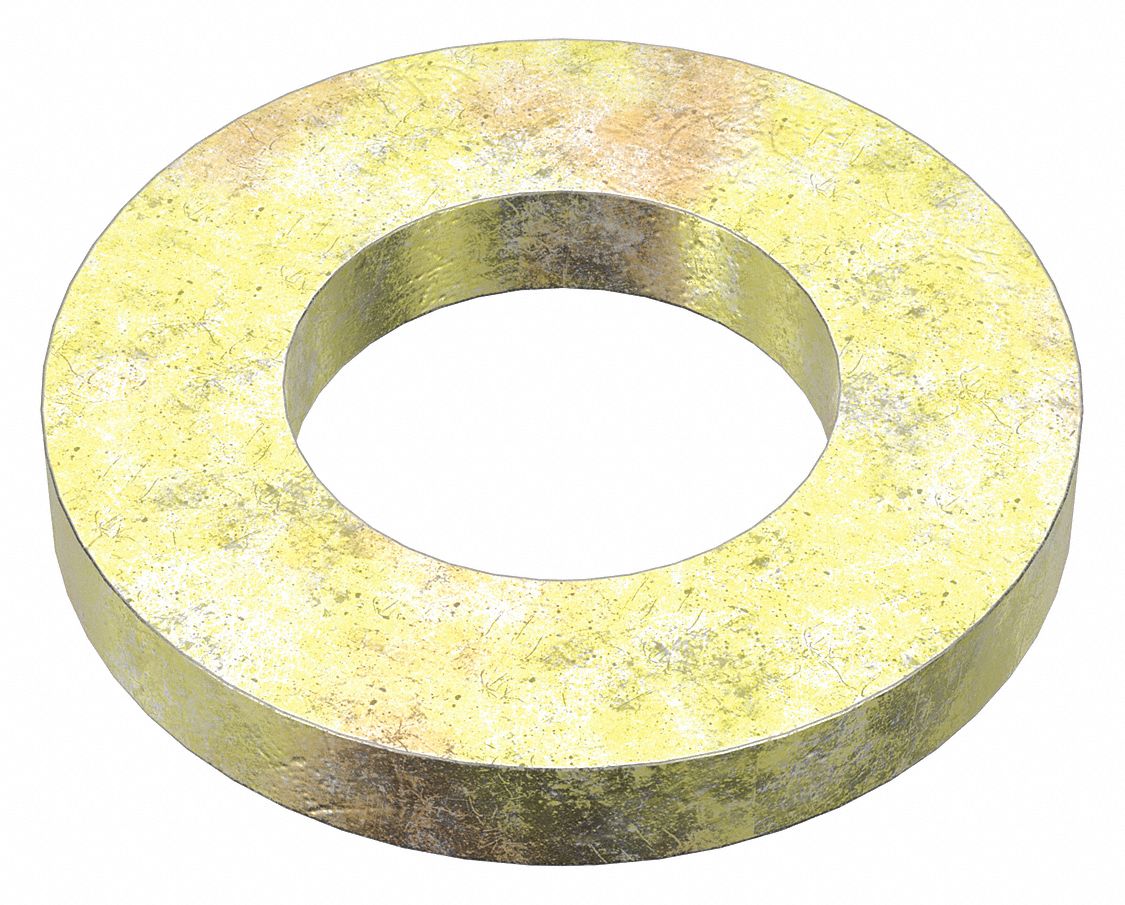 Flat Washer: Zinc Yellow, Steel, M6 Screw Sz, 6.62 mm In Dia, 12 mm Out Dia, Std Flat Washer, 100 PK