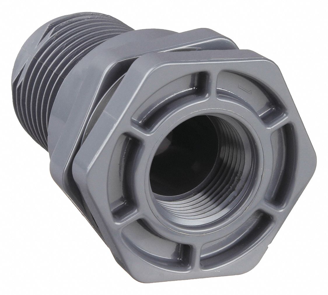 BULKHEAD TANK FITTING: PVC BODY, 2 IN FEMALE THREADED INSIDE CONNECTION, FKM GASKET