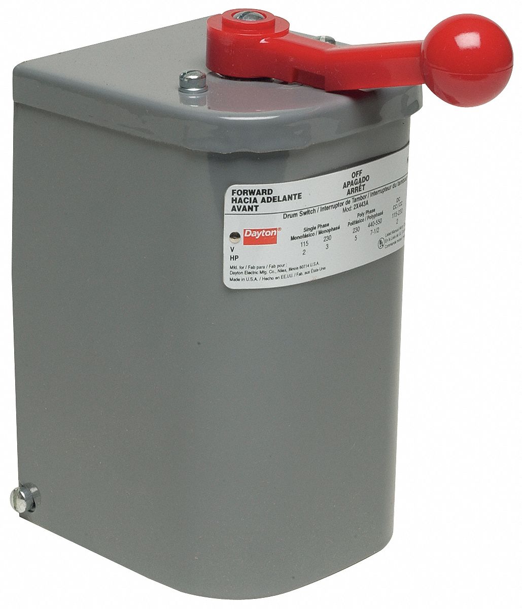 Dayton 2X443 Maintained Reversing Plastic Drum Switch 3 Pole NEMA Rating 1 for sale online