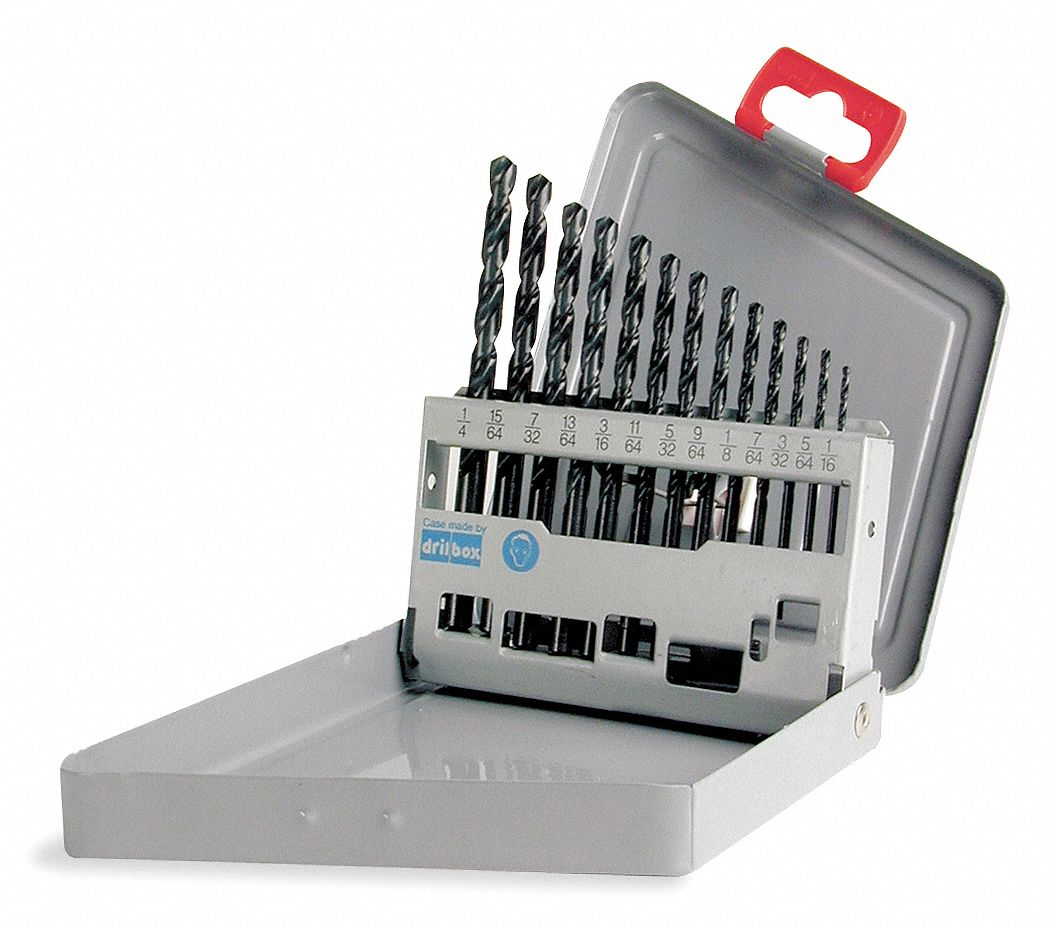 JOBBER LENGTH DRILL BIT SET, 1/16 IN SMALLEST BIT, ¼ IN LARGEST BIT, 4XD