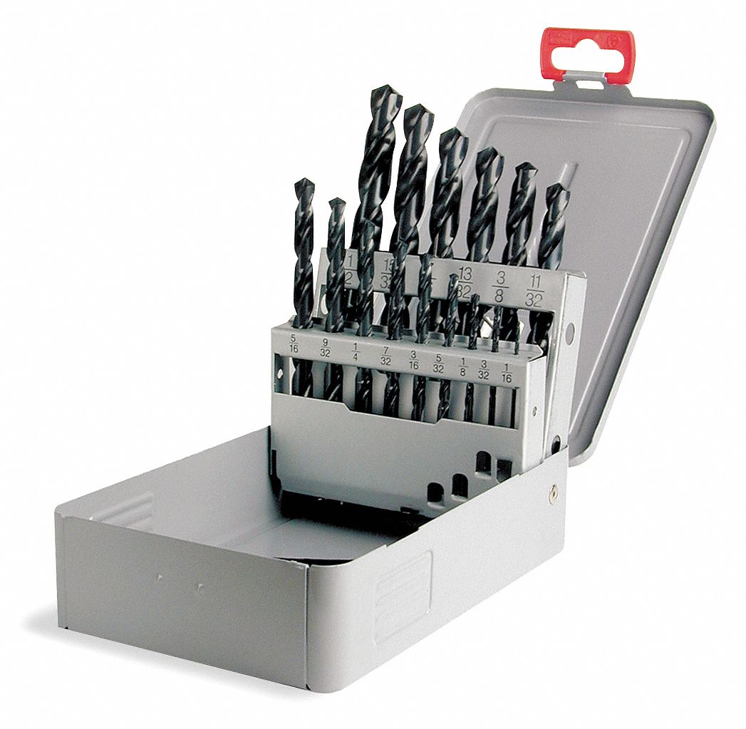 JOBBER LENGTH DRILL BIT SET, 1/16 IN SMALLEST BIT, ½ IN LARGEST BIT, 4XD