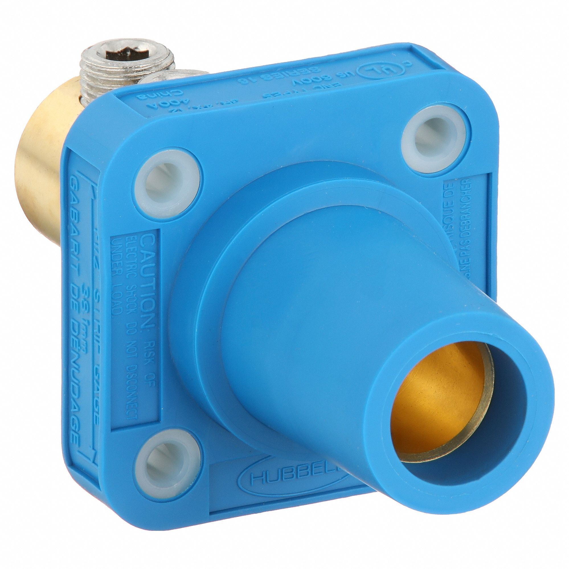 Receptacle: For Male Plugs, 400 A, Straight, Blue, Square, Through Hole Mounting