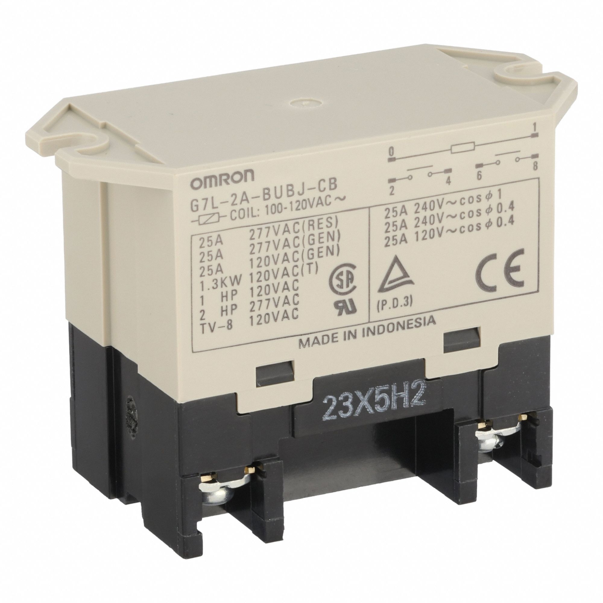 Enclosed Power Relay: Surface (Top Flange) Mounted, 25 A Current Rating, 100/120V AC, DPST-NO