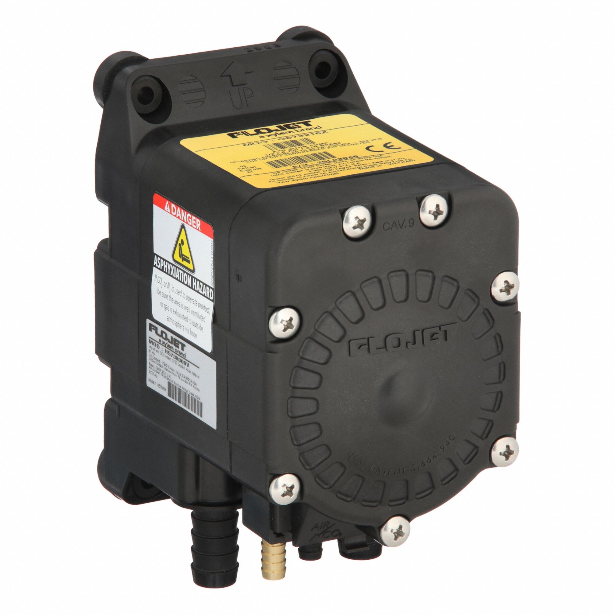 Double Diaphragm Pump: Polypropylene Housing, 1/2 in, Barbed Connection, 5 gpm Max. Flow Rate