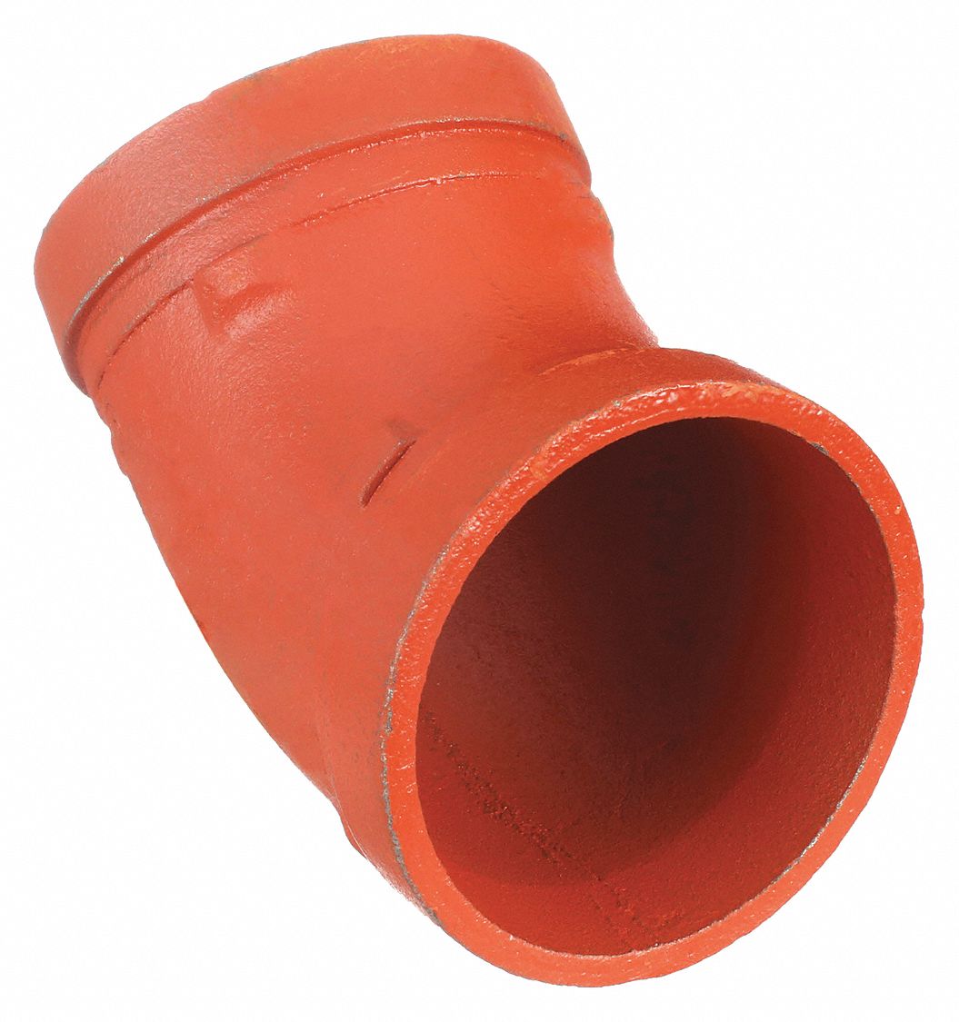 45° Elbow: Ductile Iron, 2 1/2 in x 2 1/2 in Fitting Pipe Size, Grooved, Class 150