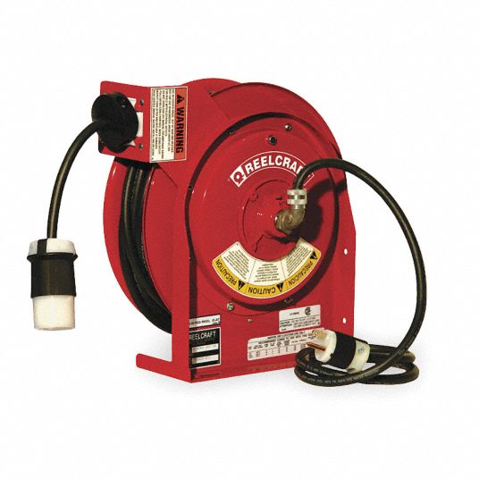 REELCRAFT Extension Cord Reel: Grounding Plug, NEMA 5-20P, Single  Connector, NEMA 5-20R, Red, Black