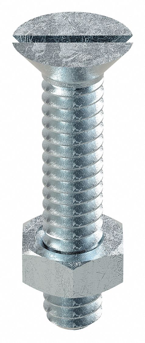 Stove Bolt: 3/16"-24 Thread Size, 1 in Lg, Steel, Zinc-Plated, Flat, Slotted, Stove Bolt, 100 PK