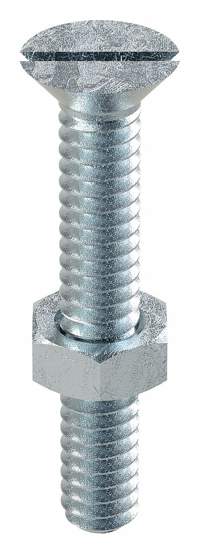 Stove Bolt: 3/16"-24 Thread Size, 1 1/4 in Lg, Steel, Zinc-Plated, Flat, Slotted, Stove Bolt, 100 PK