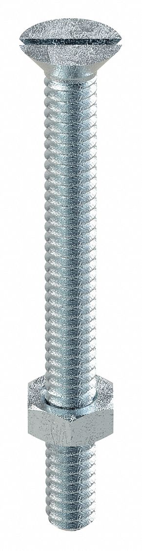 Stove Bolt: 3/16"-24 Thread Size, 2 in Lg, Steel, Zinc-Plated, Flat, Slotted, Stove Bolt, 100 PK
