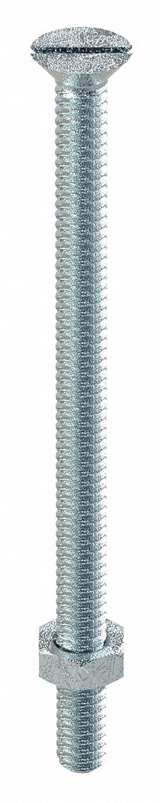 Stove Bolt: 3/16"-24 Thread Size, 3 in Lg, Steel, Zinc-Plated, Flat, Slotted, Stove Bolt, 100 PK