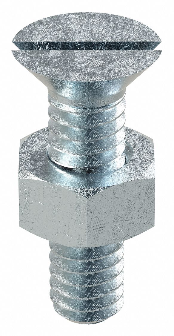 Stove Bolt: 1/4"-20 Thread Size, 1 in Lg, Steel, Zinc-Plated, Flat, Slotted, Stove Bolt, 100 PK