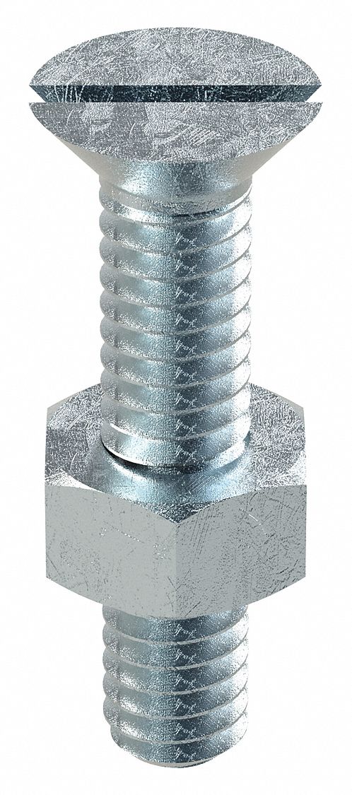 Stove Bolt: 1/4"-20 Thread Size, 1 1/4 in Lg, Steel, Zinc-Plated, Flat, Slotted, Stove Bolt, 100 PK