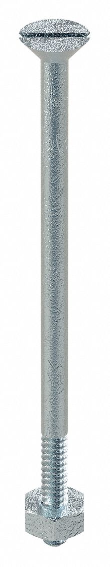 Stove Bolt: 1/4"-20 Thread Size, 4 in Lg, Steel, Zinc-Plated, Flat, Slotted, Stove Bolt, 100 PK