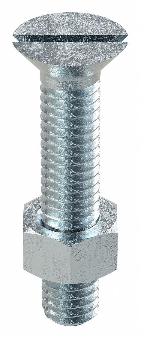 Stove Bolt: 5/16"-18 Thread Size, 1 1/2 in Lg, Steel, Zinc-Plated, Flat, Slotted, Stove Bolt, 100 PK