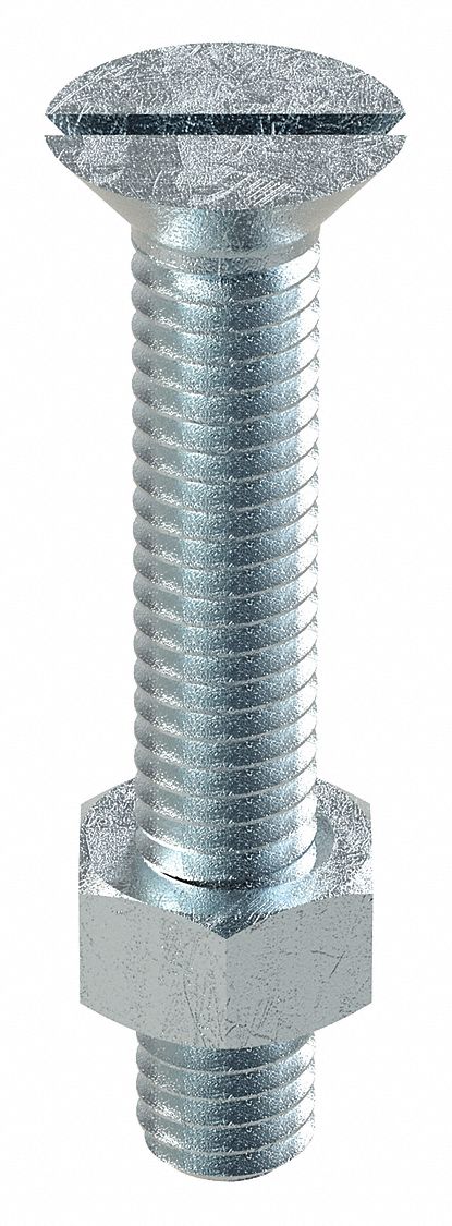Stove Bolt: 5/16"-18 Thread Size, 2 in Lg, Steel, Zinc-Plated, Flat, Slotted, Stove Bolt, 100 PK