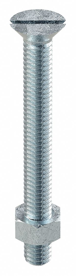 Stove Bolt: 5/16"-18 Thread Size, 3 in Lg, Steel, Zinc-Plated, Flat, Slotted, Stove Bolt, 100 PK
