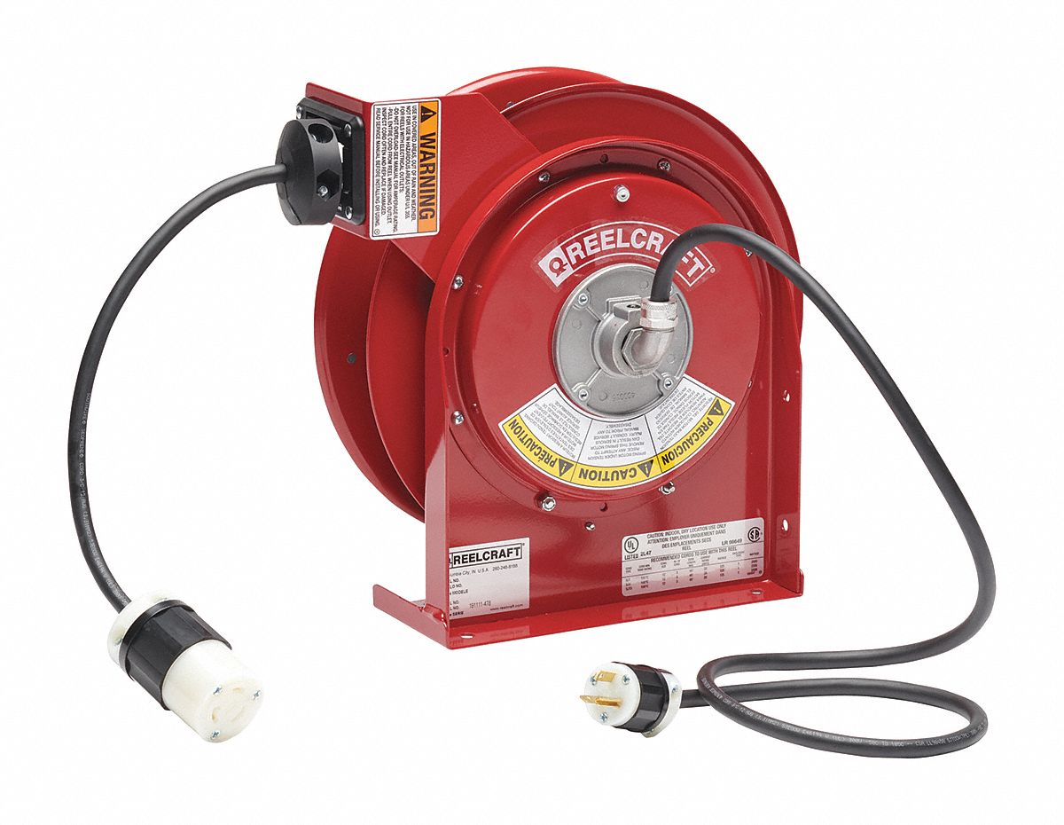 REELCRAFT Extension Cord Reel, Spring Retraction, 120V AC, Single