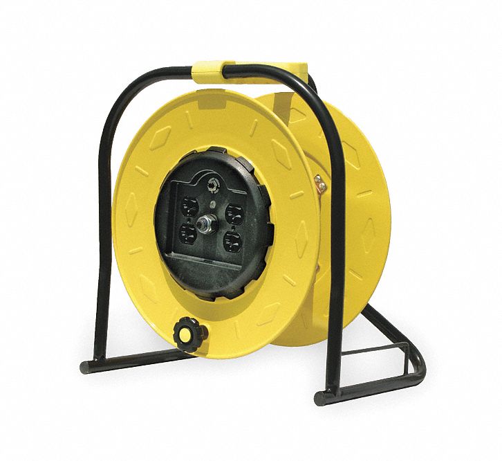 HAND CRANK CORD REEL, STEEL, 10 AWG, 4 OUTLETS, 15A, 125V AC, 3 CONDUCTORS,  32 TO 110 ° F