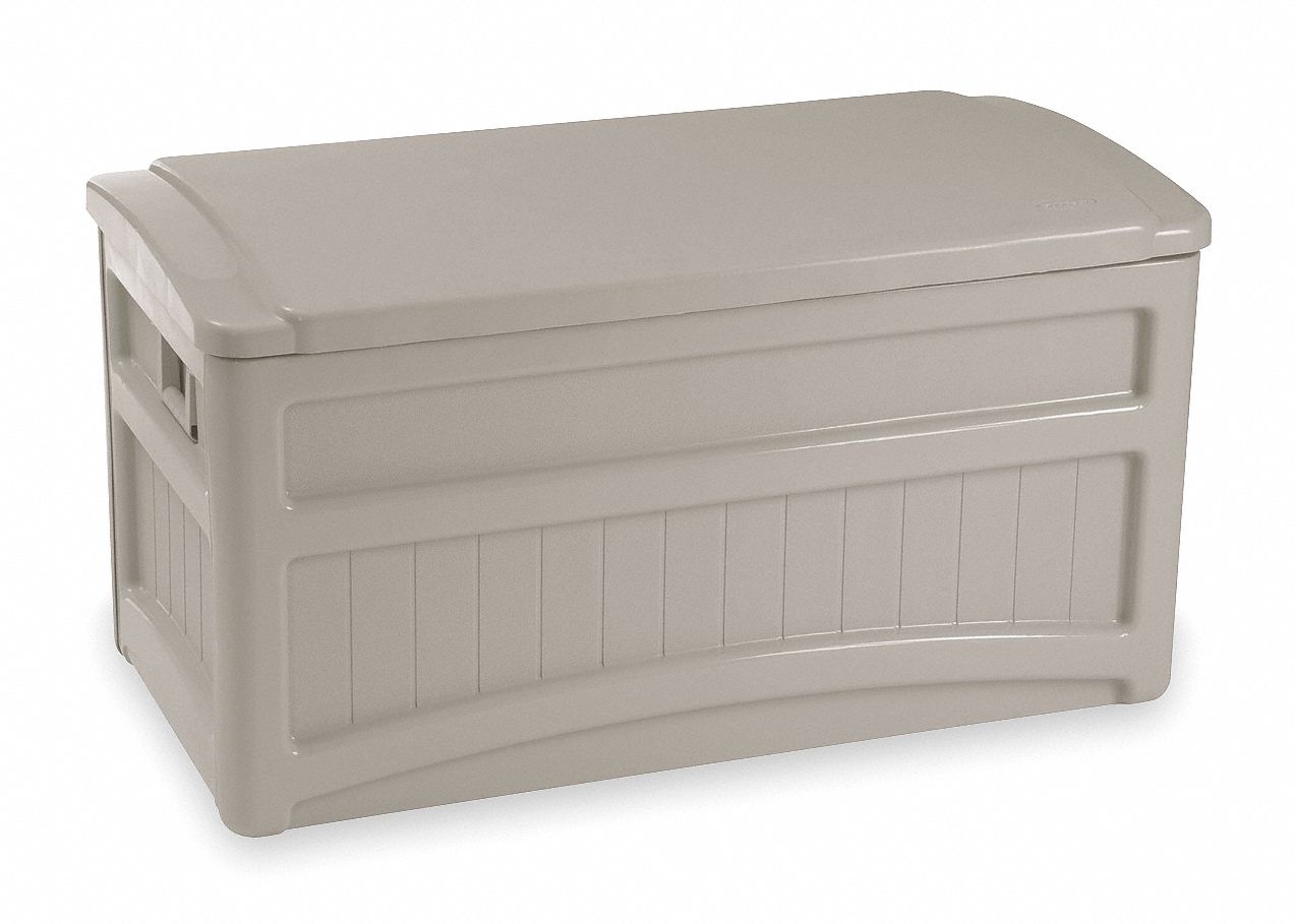 SUNCAST Deck Box with Wheels: 73 gal, 46 in x 46 in x 24 1/2 in, Taupe ...